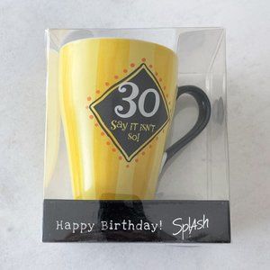 NIB! New Happy 30th birthday mug (30 - Say it isn't so!), yellow stripe / black